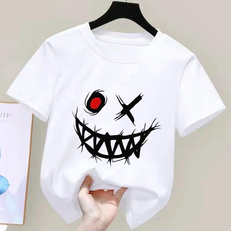 T-shirt Imprimé à Motifs Thème Sombre pour Enfants Été Coton Pur Manches Courtes Hauts Décontractés Cadeaux Garçons et Filles