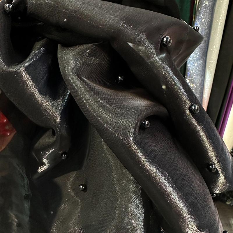 90x150cm Faux Pearl Organza Fabric for Dress Wedding DIY Sewing Bead Gauze Glossy Cloth Needlework Cloth Smooth Soft Material