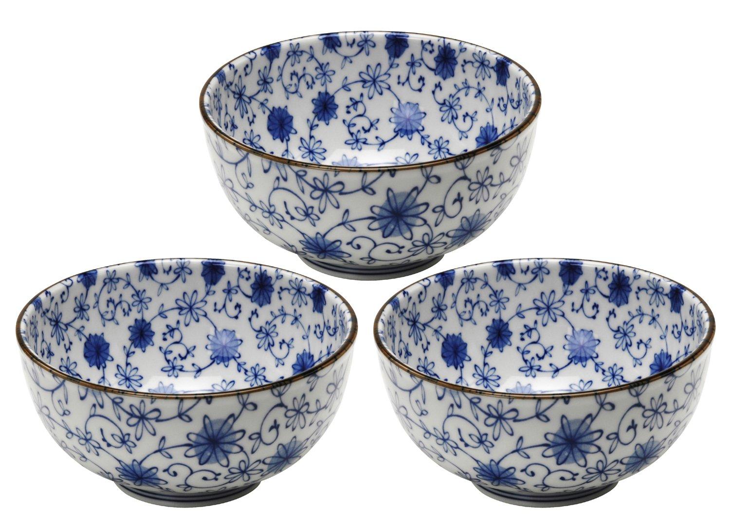 

Набор из 3 легких мисок Mino-yaki с синими цветками арабеск