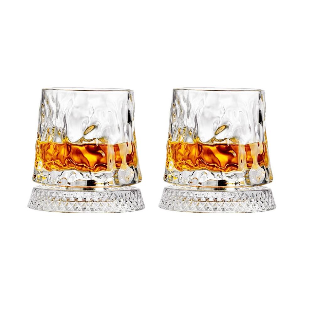 2 Stück Hohe Transparenz Kristall Drehbar Glasbecher, Lustiger Dekompressions Drehbarer Becher Mit Glasboden 360° Drehbar Whiskeyglas