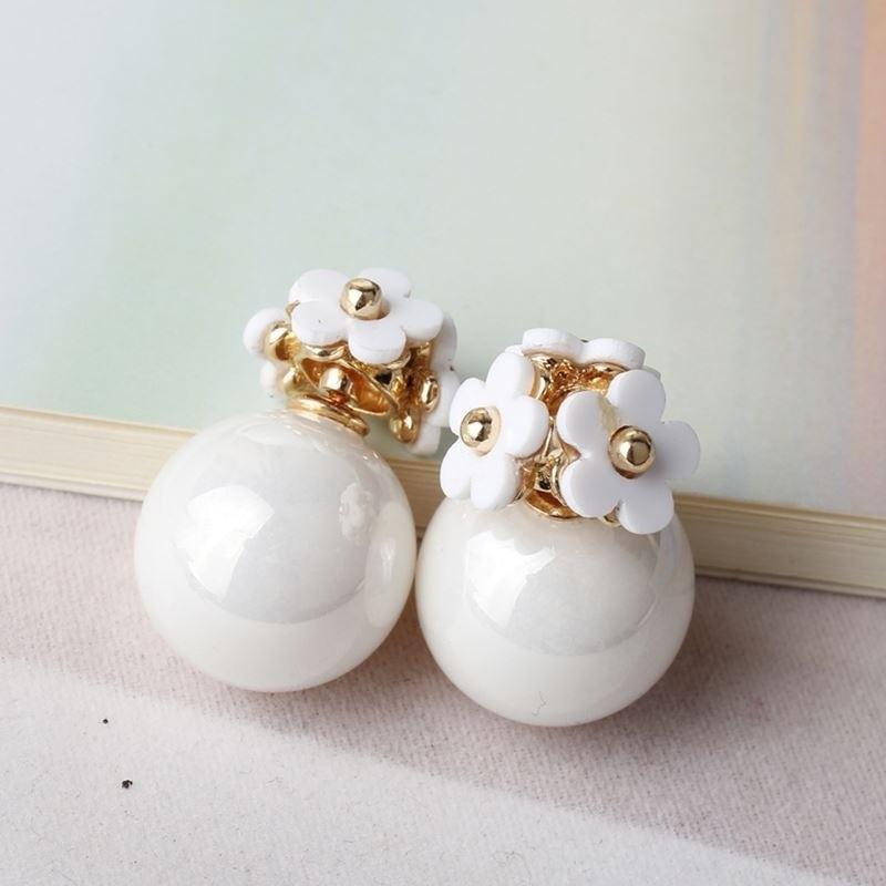 1 Pairs Fashion simulated pearl ball Earrings flower hiphop two side Jewelry Double side Stud Earring