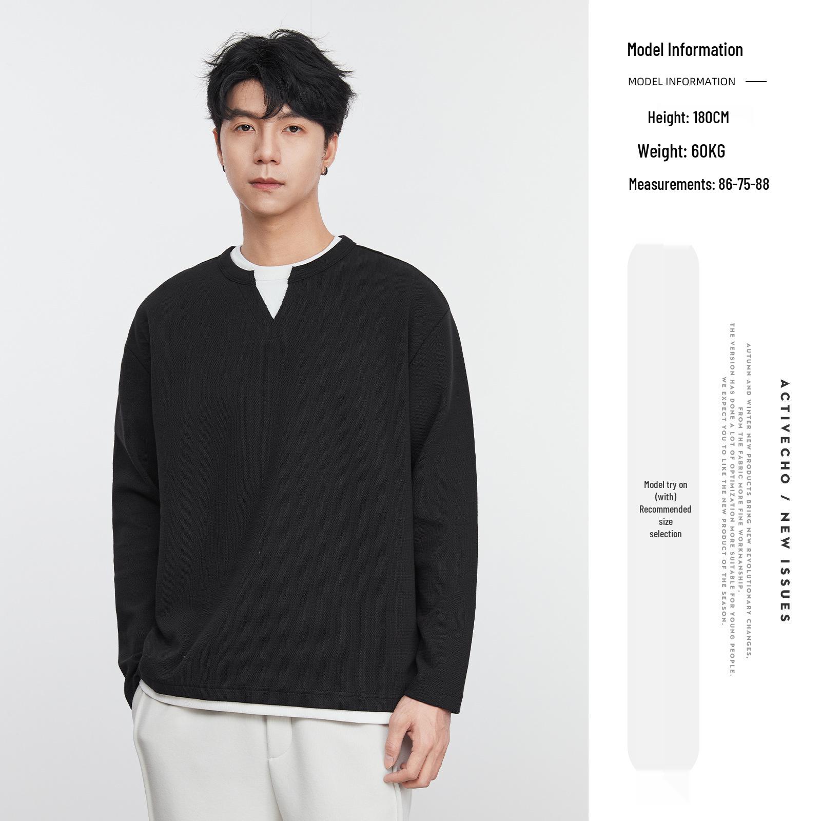 

Also Stop Men s Layered V-Neck Long Sleeve Sweatshirt, 2025 Spring Loose Pullover, Light Mature Style M