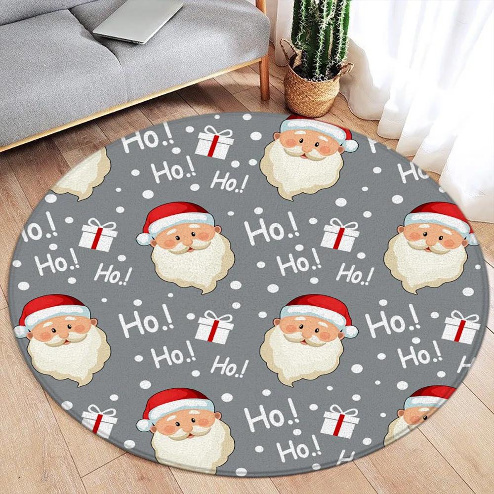 Cartoon Santa Claus Round Carpet Xmas Gift Red Christmas Flannel Mat Home Living Room Bedroom Decorative Floor Rugs