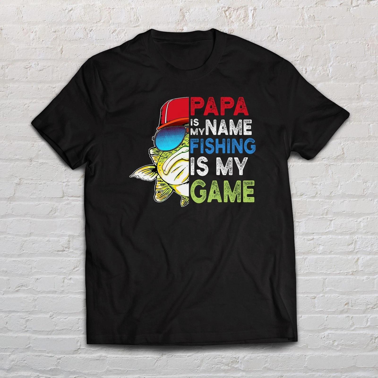Papa is my name fishing is my game shirt gift for dad Black Navy Dark Heather 3XL