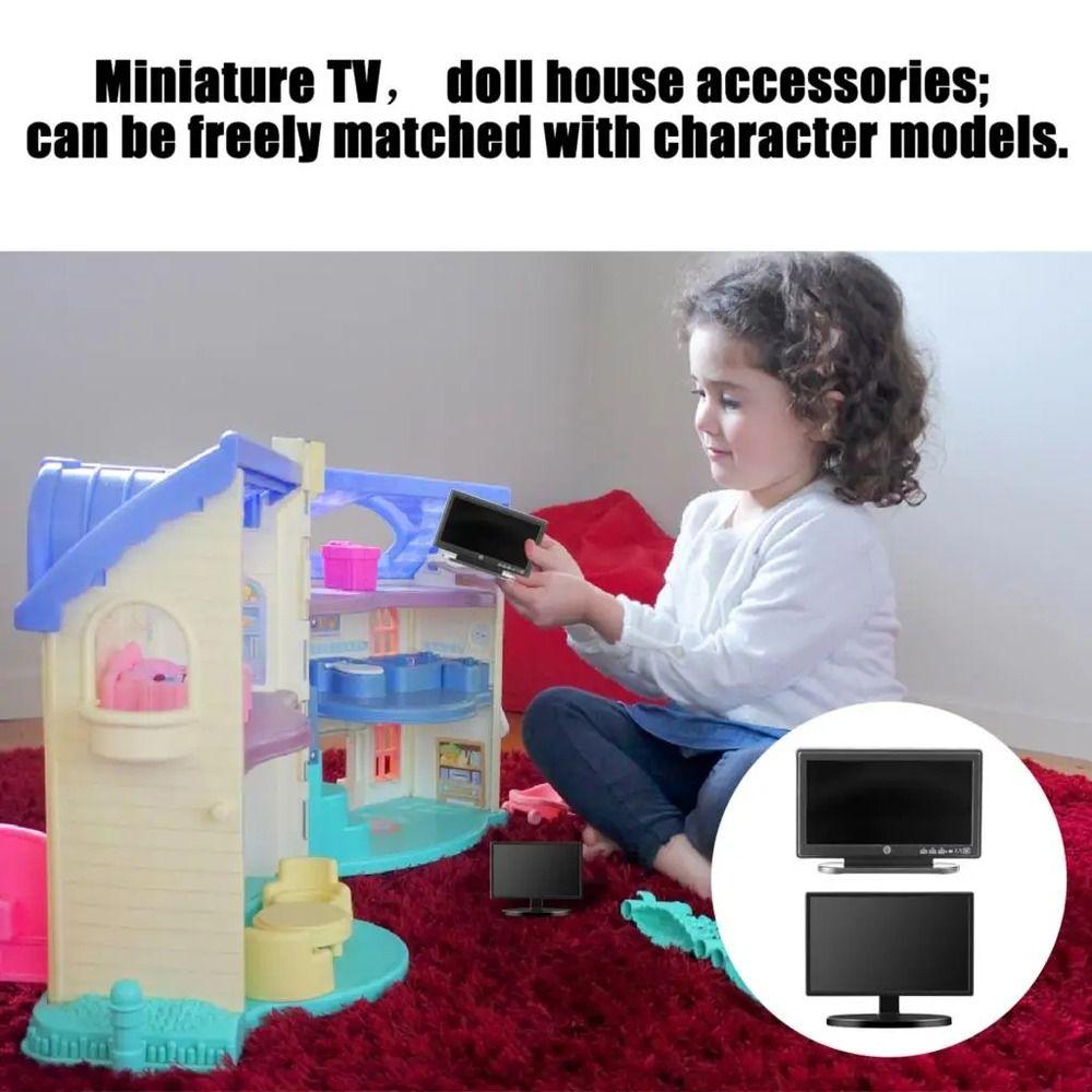 Simulation Doll House TV Flat-Panel Dollhouse Remote Control Miniature Television  Kids Gift