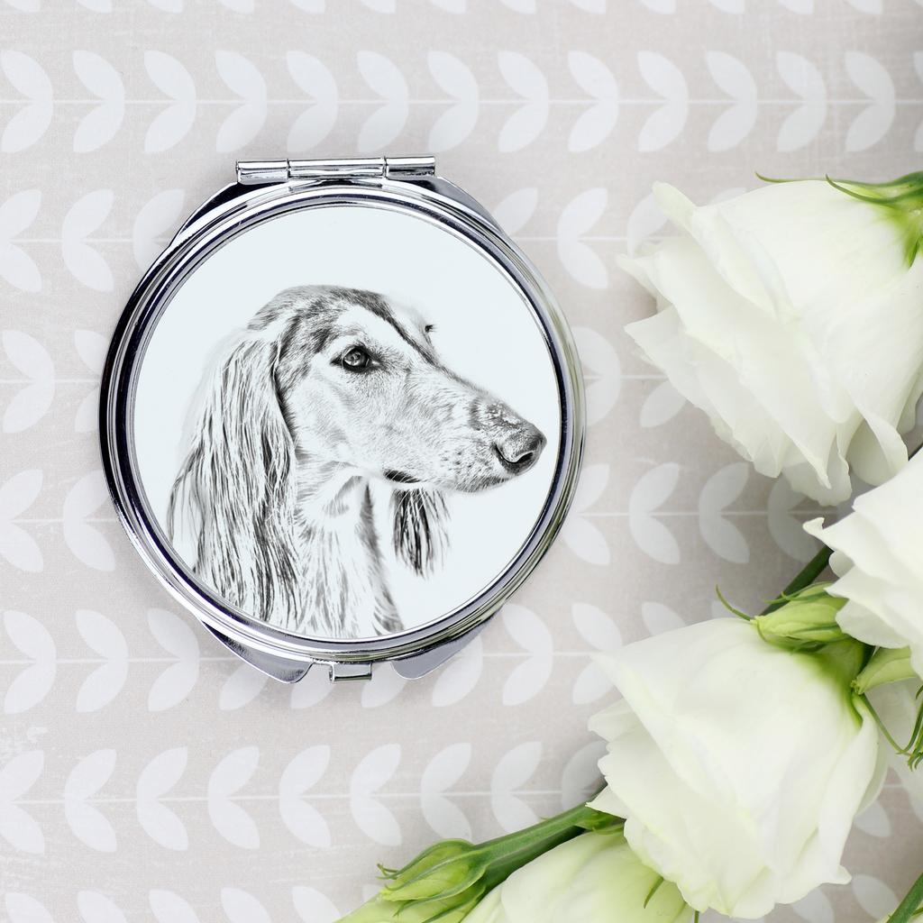 Saluki, Persian Greyhound, Arabian hound- Pocket mirror with a dog, personalized mirror for a purse, compact mirror with Art-Dog brand print. – Makeup