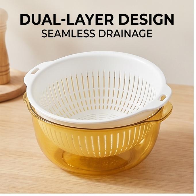 Double Layer Drain Basket Reusable Kitchen Food Washing Strainer Bowl For Fruit Vegetable Snack Storage Multi Color
