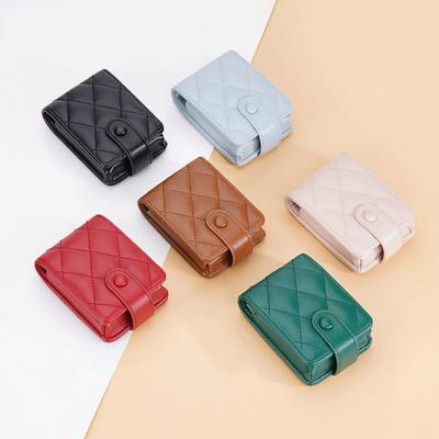 Women Lipstick Storage Bag with Mirror Faux Leather Solid Color Portable Mini Travel Women Makeup Lip Gloss Tint Stain Lacquer Organizer Case Purse