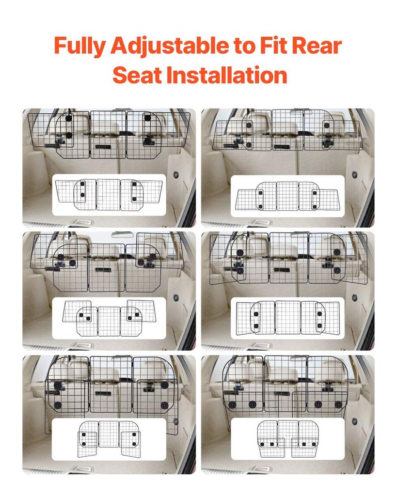 Dog Car Barrier 36.6"-60" Adjustable Pet Divider Gate for Cargo Area