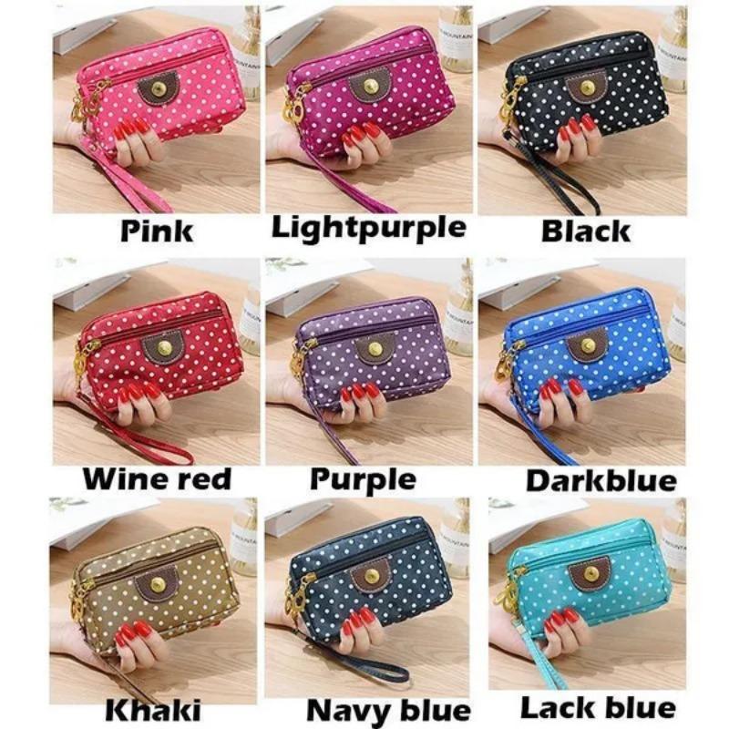 1 шт. Многофункциональный кошелек для монет, чехол для телефона, сумка с принтом в горошек, многослойная застежка-молния, женская ручная сумка