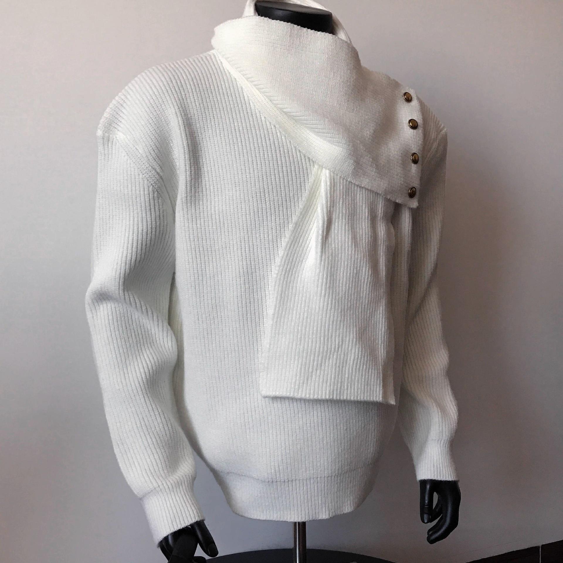 

Мужской зимний свитер с высоким воротником, белый - Китайский ретро трикотаж, стиль Cleanfit Lazy XL белый