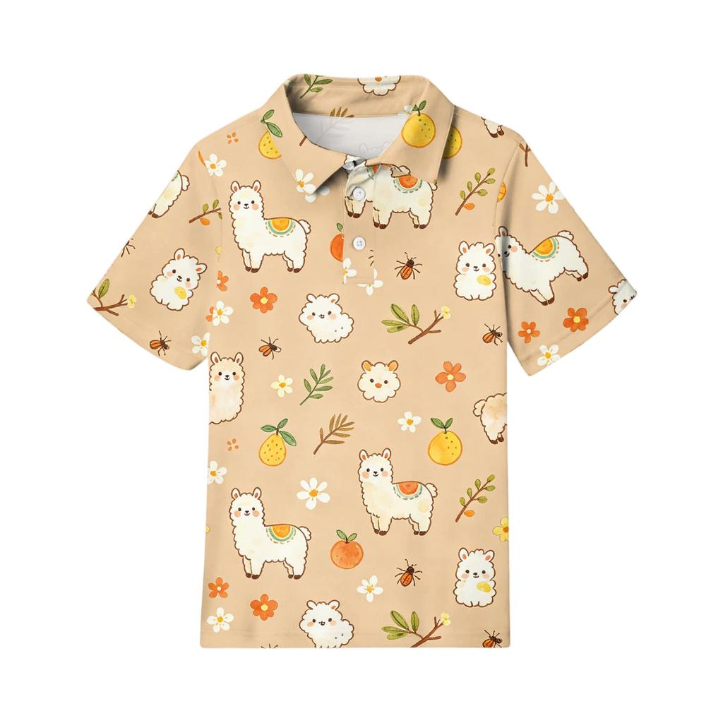 Kids Casual Short Sleeve Polo Shirt Animal Print Lightweight Soft Fabric Breathable Summer Top for Boys Girls