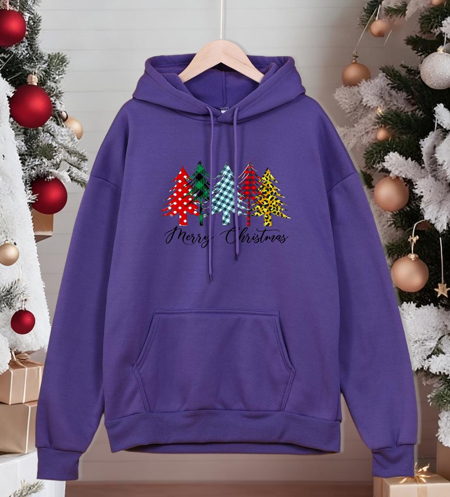 Merry Christmas Creative Tree Prints Men Hoodies Fleece Soft Hoody Hip Hop Fashion Streetwear Casual All-Match Unisex Pullovers