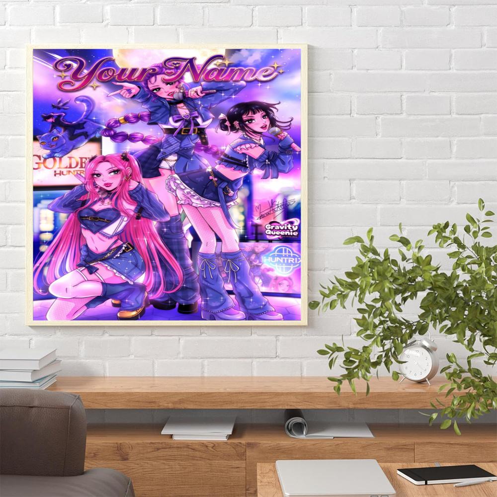 Kpop Demon Hunters Customize Your Name Diamond Painting Round Diamond Rhinestones Mosaic Diamond Embroidery Wall Paintings Rhinestones Gift Frameless