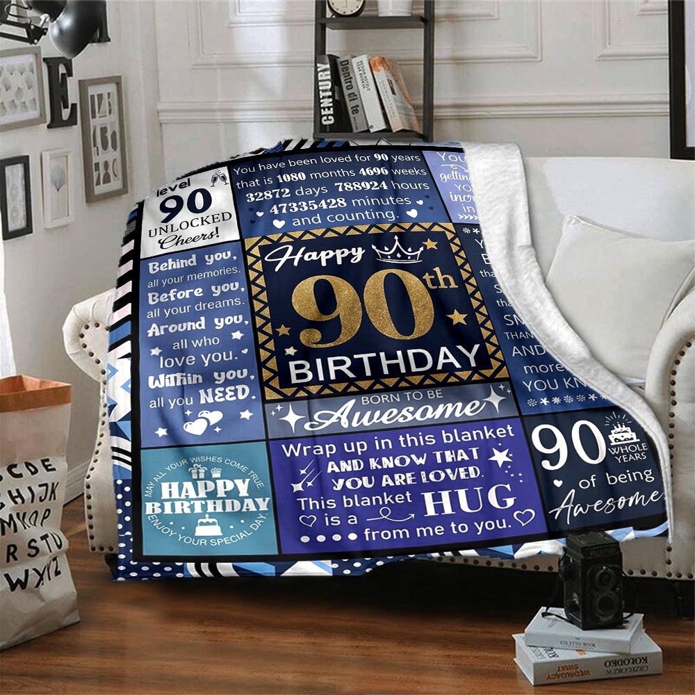 90Th Birthday Celebration Throw Blanket Durable Comfort for Sofa Couch Office Bed Picnics Four Seasons Universal Gift Camping Accessory Y26