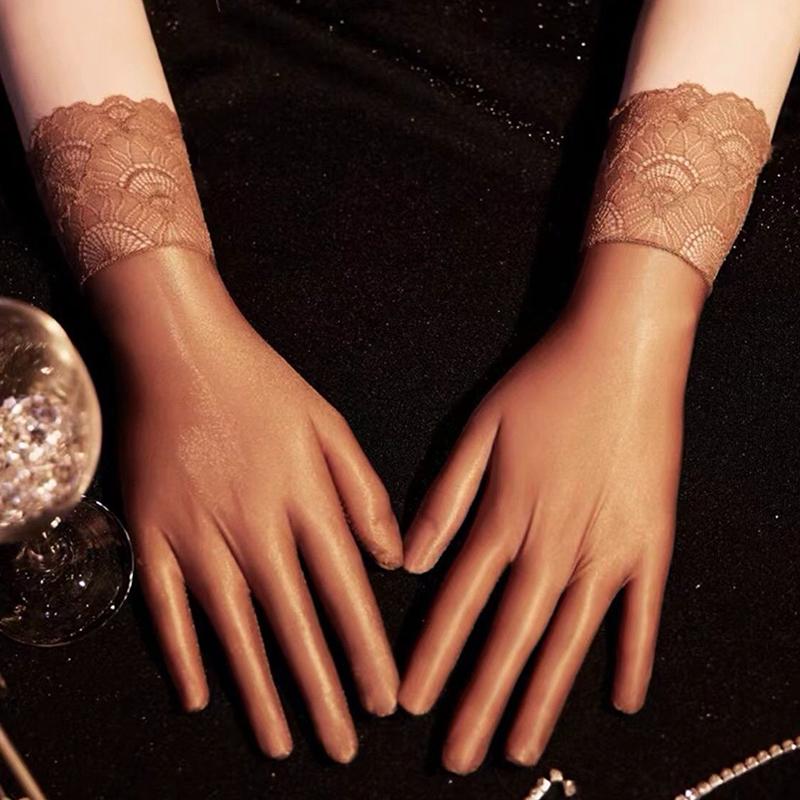 Women Oil Glossy Tight Stocking Gloves Sexy High Elastic Transparent Ultra-Thin Clubwear Short Wrist Gloves
