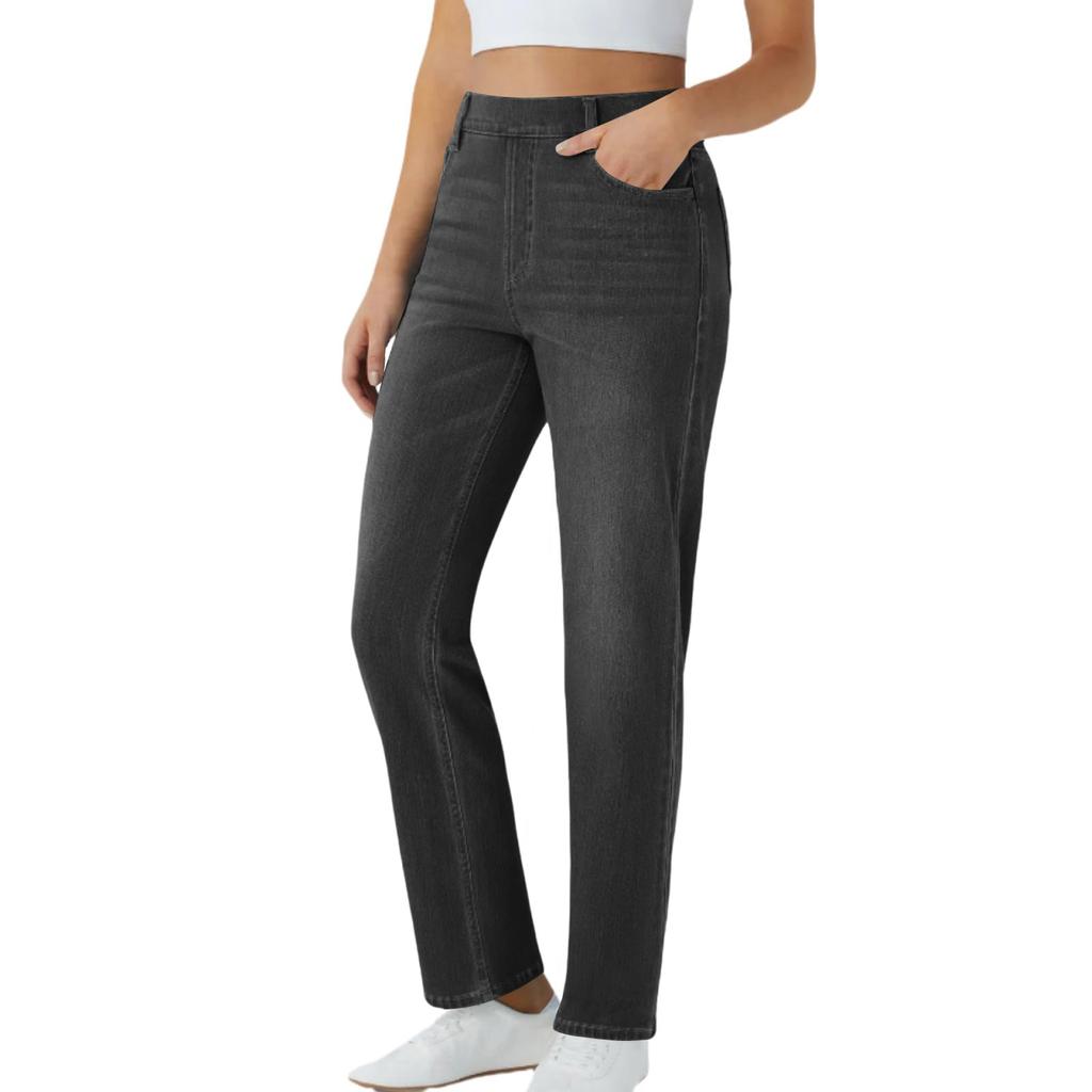 Women's High Waist Washed Women's Jeans Fashionable Versatile Straight Leg Pants