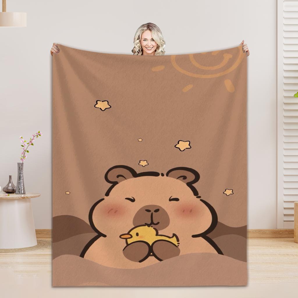 1pc Blankets Lovely Capybara Printed Flannel Blanket Quality Soft Warm Throw Blanket Winter Kids Couch Bed Fluffy Bedspread