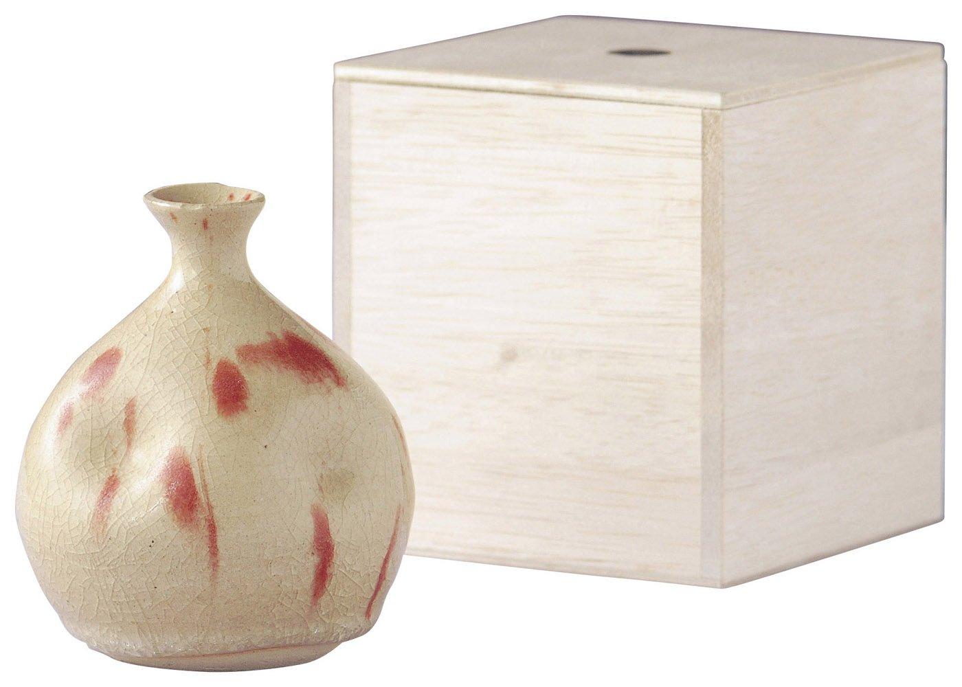 Ваза для цветов Хэимон из керамики Сигараки, одинарная, бежевая, с красными крапинками, керамическая, MR-Mini 014