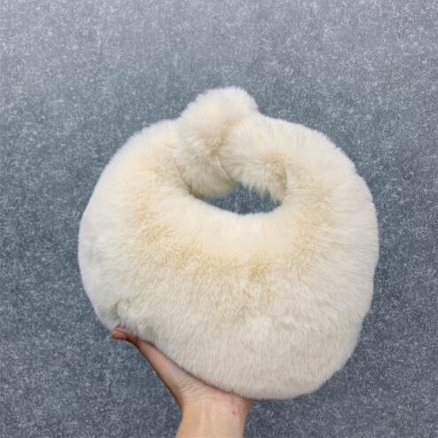 Women Luxury Plush Half Moon Bag Fashionable Furry Short Handle Evening Clutch Warm Soft Handbag