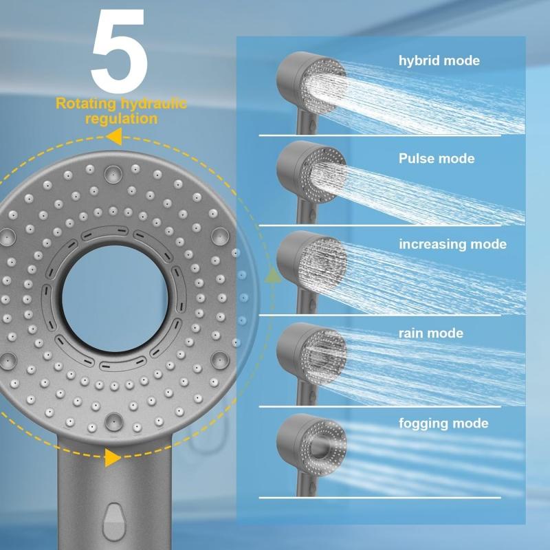 5 Mode Adjustable Shower Head Rainfall Shower Large Flow Showerhead High Pressure Water Saving Shower Mixer Bathroom Accessories