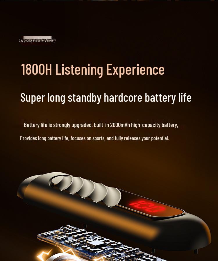 BT-8 Wireless Bluetooth Sports Neckband Headphones with Card Slot, Large Battery, Digital Display, and Noise Cancelling Feature.