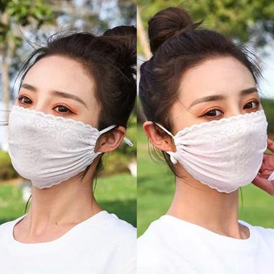 Solid Color Flower Sunscreen Lace Mask Thin Hanging Ear Outdoors Uv Protection Mask Uv Protection Sunshade Sunscreen Face Cover