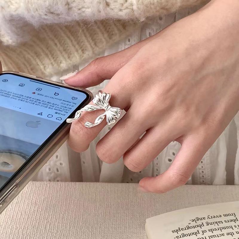 Trendy 3D Bow Ribbon Tassel Adjustable Ring for Women - Korean Hip Hop Style