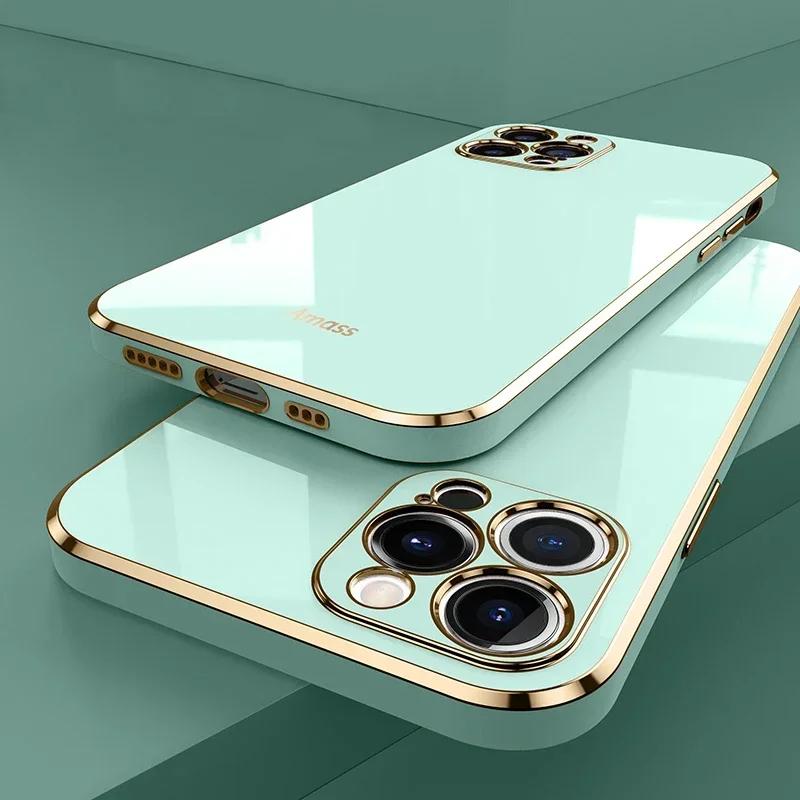 Luxury Solid Color Silicone Soft Case For IPhone 16 15 14 11 12 13 Pro Max Mini 16 Plus Plating Glossy Shockproof Protect Cover