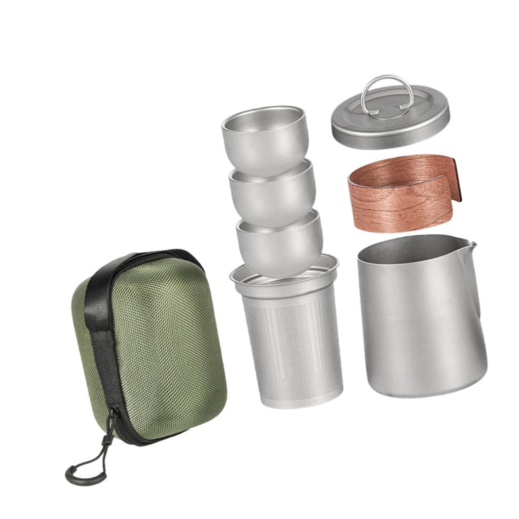 Titanium Tee-Set Tragbare Tassen Geschirr Stapelbar mit Tasche Vielseitige Reise-Teekanne für Reisen Outdoor Zuhause Angeln Büro