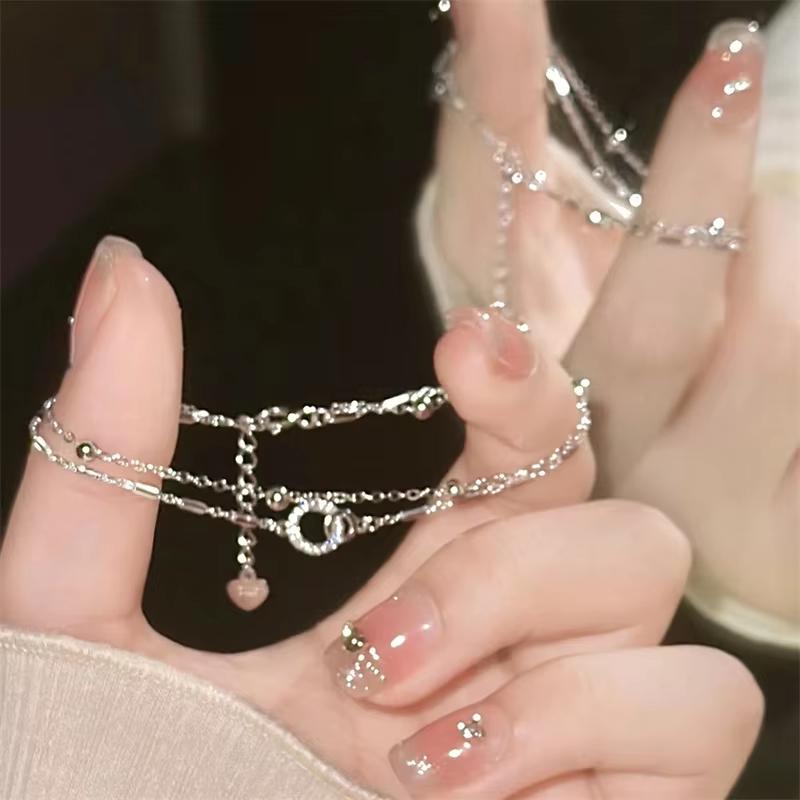 Dainty Pink Crystal Heart Bracelet for Women Adjustable Thin Chain Jewelry Minimalist Fashion Link Wrist Accessory Wedding Gift