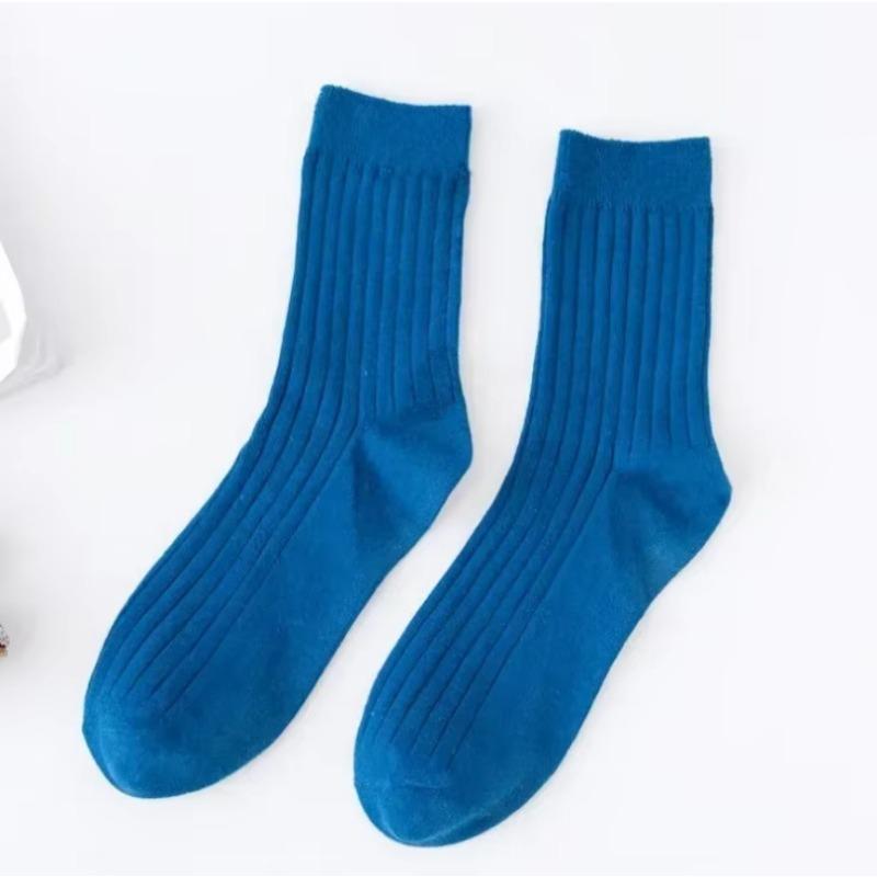 Fashion Solid Color Mens Long Socks Soft Cotton Breathable Stripe Non-slip Mid-tube Sock School Uniform Daily Wear Crew Socks