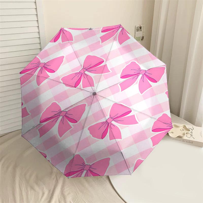 1pc Adorable Pink Bow Patterned Umbrella - Outdoor Travel Accessory, Lightweight & Durable, Perfect Gift for Any Occasion M1216003