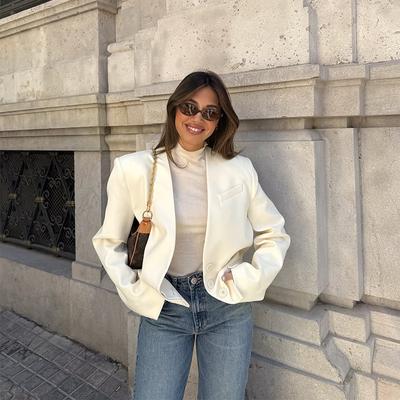 Blazer Corti alla Moda Monocolore da Donna Scollo a V Maniche Lunghe Giacca Casual Elegante per il Lavoro Cappotto Largo Primavera ed Estate