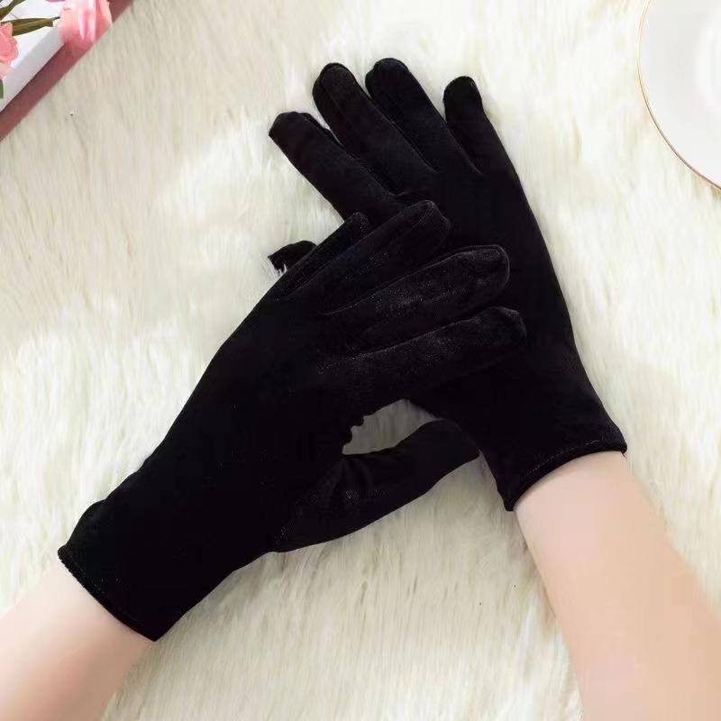 Enkla Bröllops Brud Svart Korta Handskar Mysig Sammet Handled Finger Brud Brudtärna Handskar