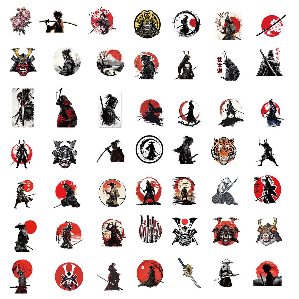 50Pcs Japanese Samurai Bushido Stickers Waterproof DIY Cool Gift DIY Stickers for Guitar Helmet Phone Laptop Stickers