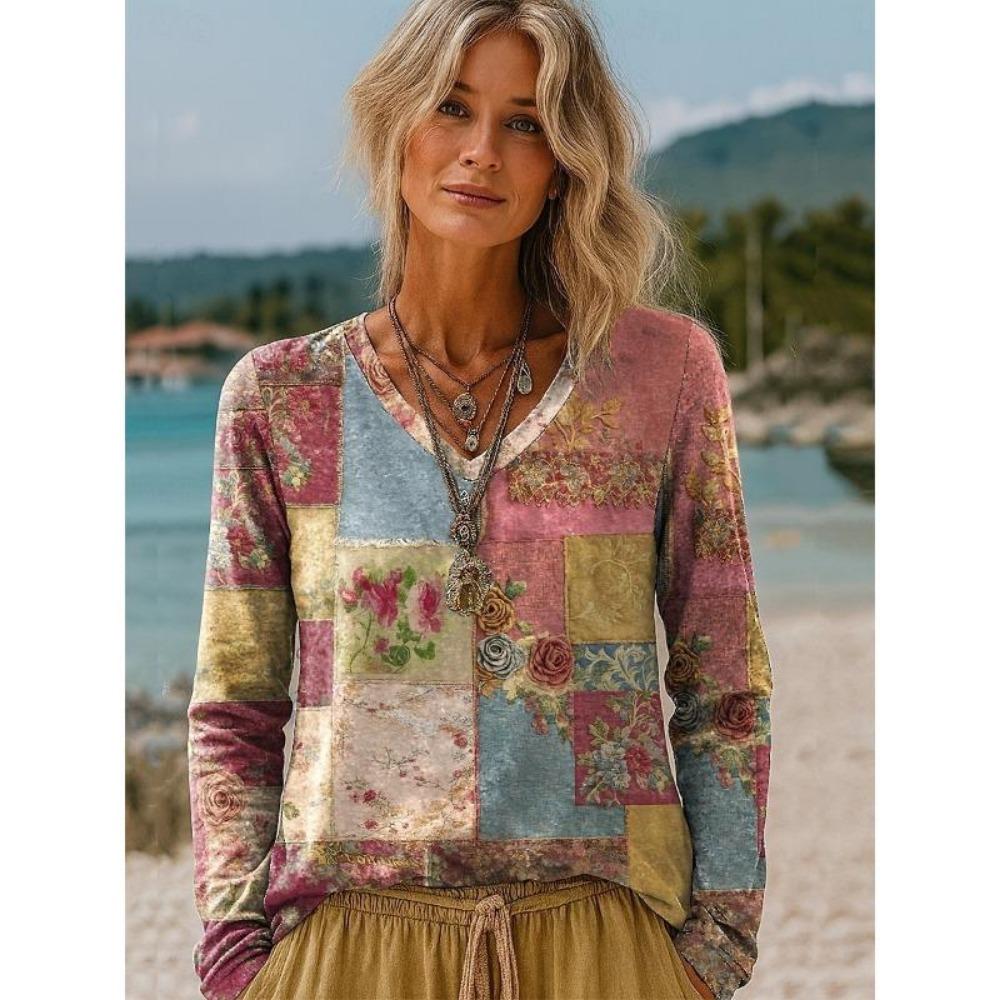 Spring Autumn Europe America Style Fashion V-neck Women's T-shirt Pullover Women Long Sleeve Clothing Outdoor Casual Tees Top