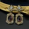 Vintage Court-Style Square Crystal Pendant Earrings with Rhinestone Inlay - Luxury Retro Design