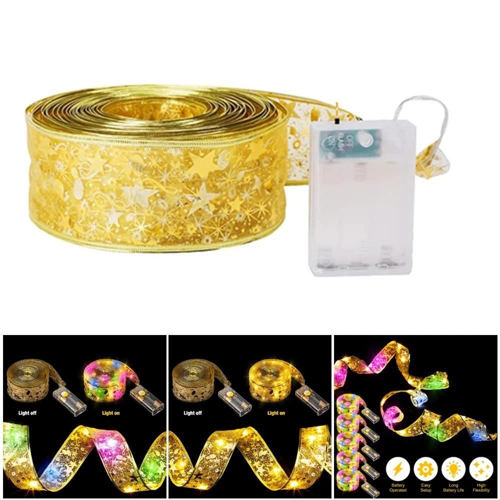 Christmas Tree Ribbon Fairy Lights, Indoor DIY Lace Bows String Light Battery Powered Twinkle for Christmas Tree New Year Decor