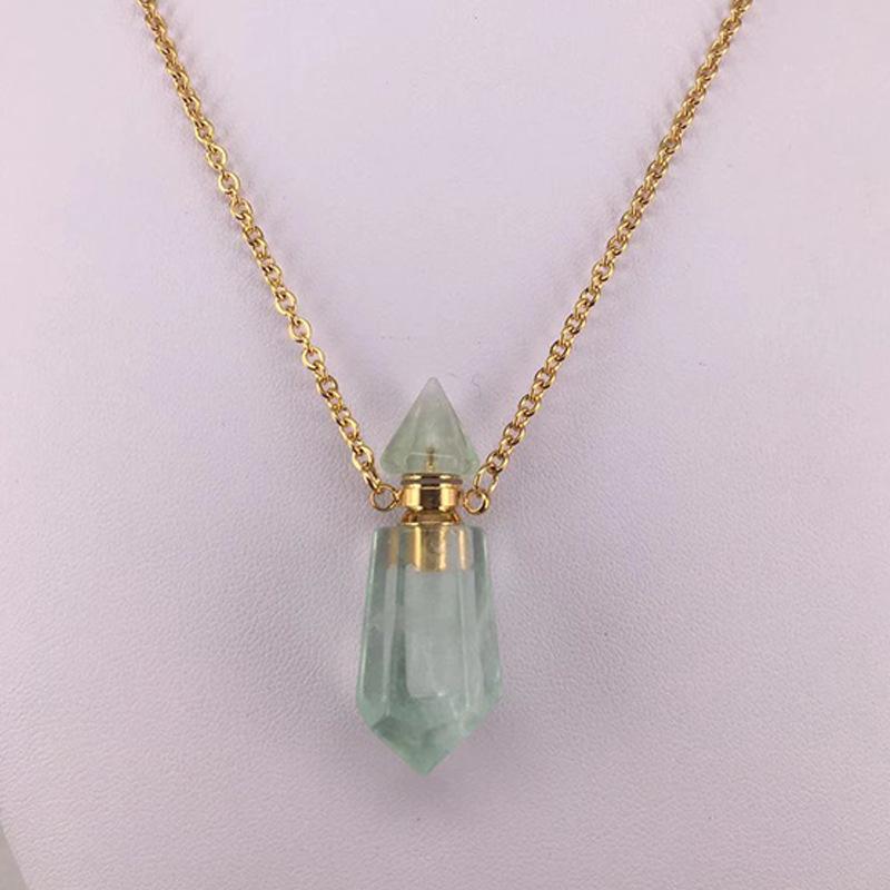 

Natural Stone Faceted Prism Perfume Bottle Pendants Necklace Cut Hexagon Points Crystal Essential Oil Diffuser Vial Charms