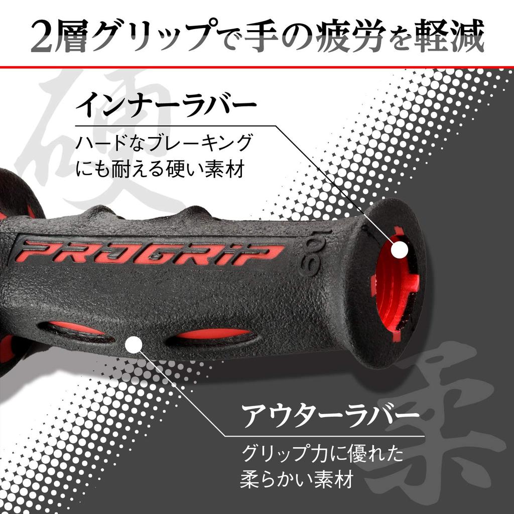 Daytona PROGRIP Motorcycle for Diameter 601 98024 Grips, 120mm, 22.2mm Handlebars, Anti-Vibration Gel, Type, Red,