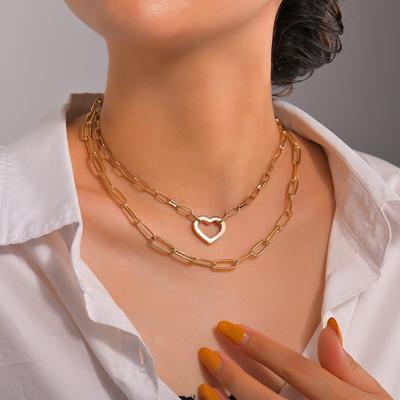 Cold Wind, Metal Paper Clip Love Double-layer Stacked Personalized Women's Collarbone Chain Necklace