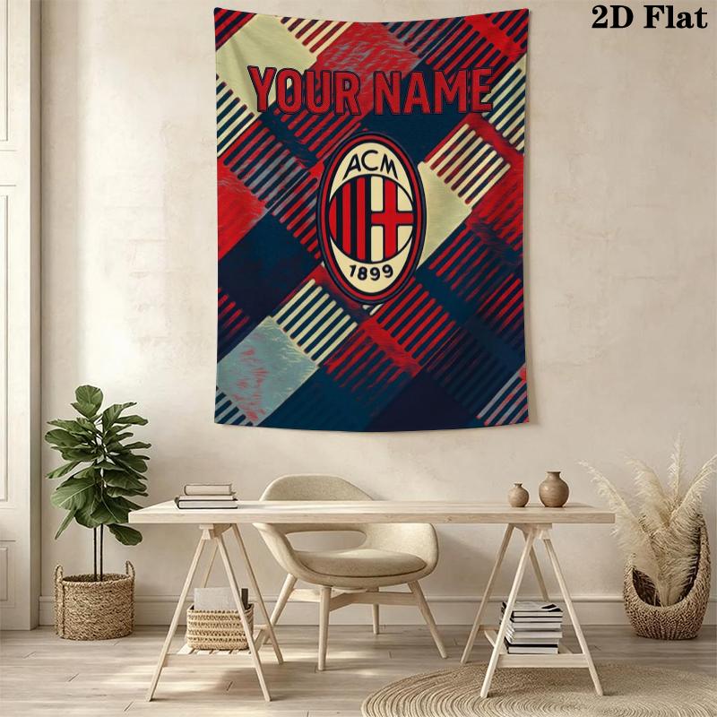 Custom Name Ac Milan Wall Tapestry Aesthetic Wall Hanging Printed Fabric Blanket Decorative Tapestries for Bedroom Living Room Home Decor