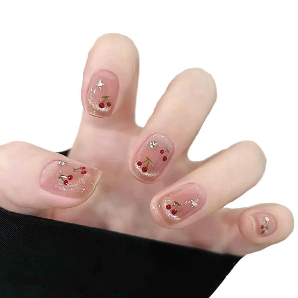 Pure Hand-painted Nail Art Hand-painted Cherry Wear Nail Finished Product Reused Nail Art Patch To Show Whiteness