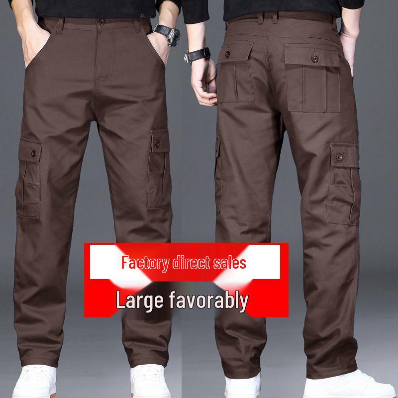 

Men s Straight-Leg Pure Cotton Multi-Pocket Work Pants 34 кофейный