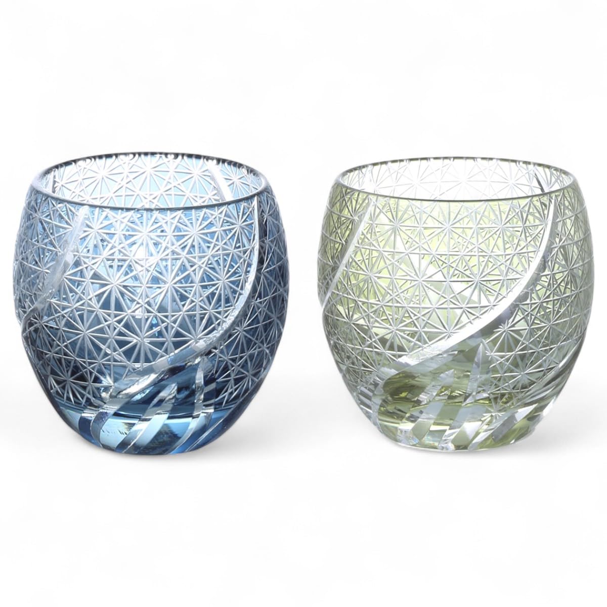 

Mizukage Kiriko Pair of Glasses for Cold x Ranbori Komon Ink Blue Bishou J-kitchens Egg-Shaped Sake, 5.5 5.9cm, 100cc, (Small Pattern) & Green,