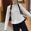 Women's Korean White Lace Collar Slim-Fit Long-Sleeve Top for Autumn/Winter