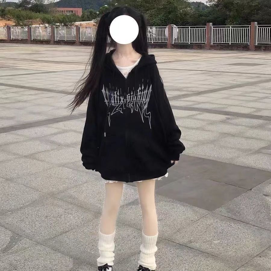 Felpe con zip Harajuku gotico Donna Mall Goth Tops Felpa con cappuccio streetwear giapponese Pullover autunnali