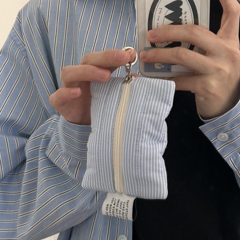

Ins Korean Striped Cosmetic Bag Mini Hand-held All-match Coin Purse Travel Cosmetics Change Storage Bag синий