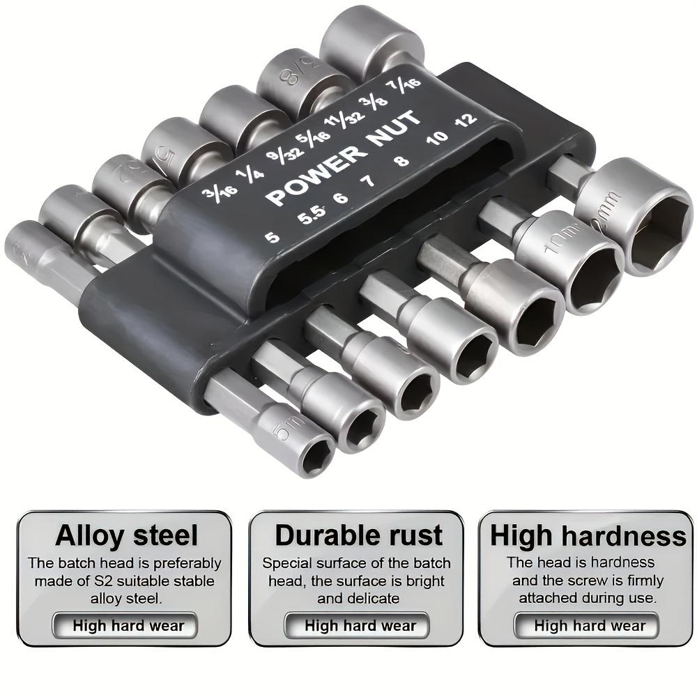 A Set of 14 Steel Hex Shank Sleeve Combination, Electric Nut Wrench Drill Bit Tool, Hex Wrench Screwdriver Set, No Assembly Required, Black